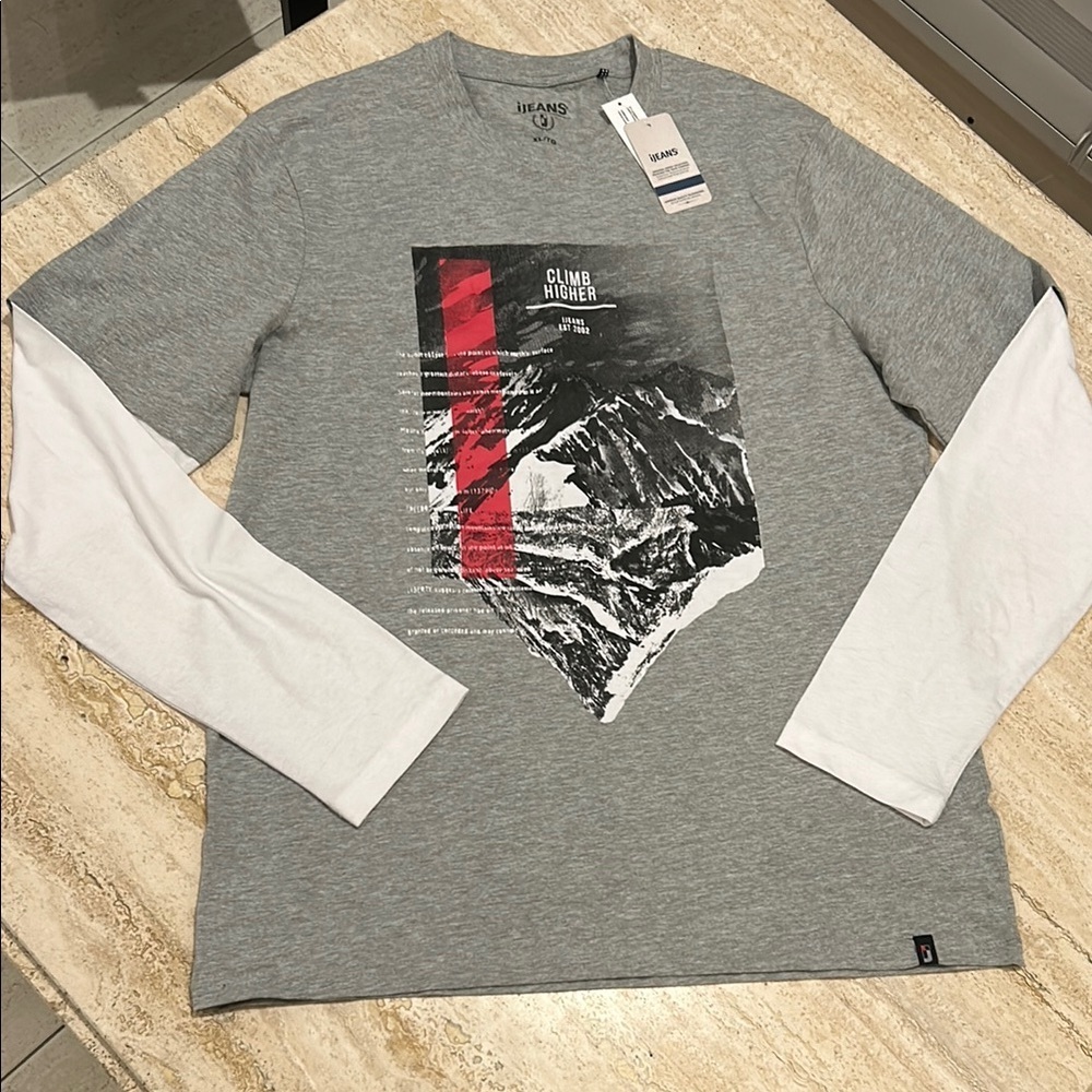 🆕 NWT iJeans Gray and White Graphic Long Sleeve Shirt size XL